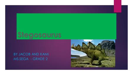 BY JACOB AND KAMI MS.SEGA - GRADE 2. What did Stegosaurus look like?  Bony plates on back  Was about 25 feet long  Has sharp spikes on its tall.