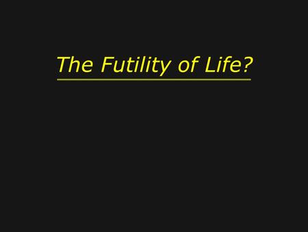 The Futility of Life?. 1: Money Solomon had loads of money But he ended up hating it His conclusion? Enjoy life!