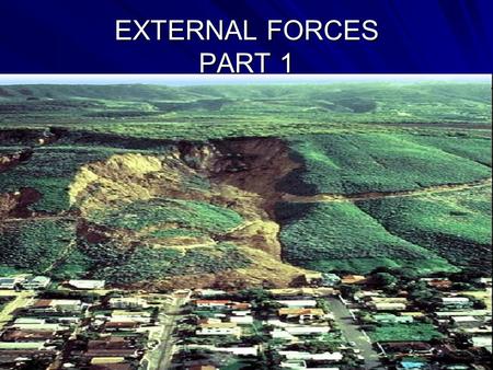EXTERNAL FORCES PART 1. IN THIS CHAPTER YOU WILL STUDY: SOME KEY DEFINITIONS DIFFERENT TYPES OF WEATHERING (I)PHYSICAL (II) CHEMICAL (III) BIOLOGICAL.