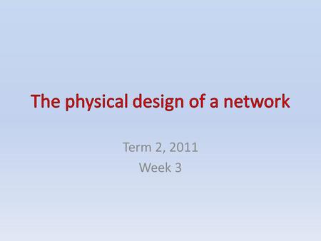 Term 2, 2011 Week 3. CONTENTS The physical design of a network Network diagrams People who develop and support networks Developing a network Supporting.