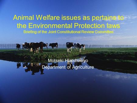 Animal Welfare issues as pertains to the Environmental Protection laws Briefing of the Joint Constitutional Review Committee Motseki Hlatshwayo Department.