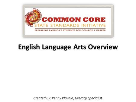 English Language Arts Overview Created By: Penny Plavala, Literacy Specialist.