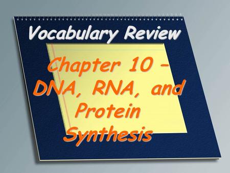 Chapter 10 – DNA, RNA, and Protein Synthesis