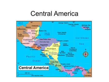 Central America. 7 countries: Guatamala, Belize, Honduras, El Salvador, Nicaragua, Costa Rica, Panama Spanish is the official language of each, except.