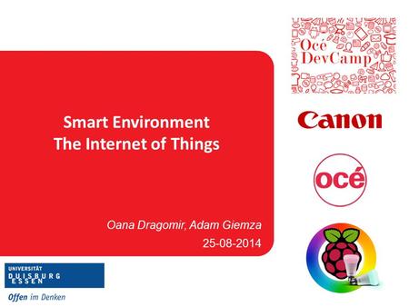 Smart Environment The Internet of Things Oana Dragomir, Adam Giemza 25-08-2014.