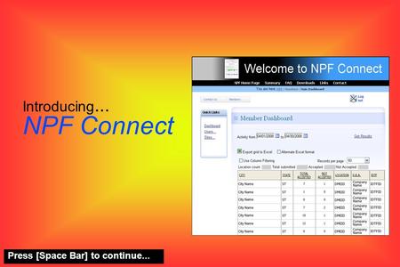 Introducing... NPF Connect Press [Space Bar] to continue...
