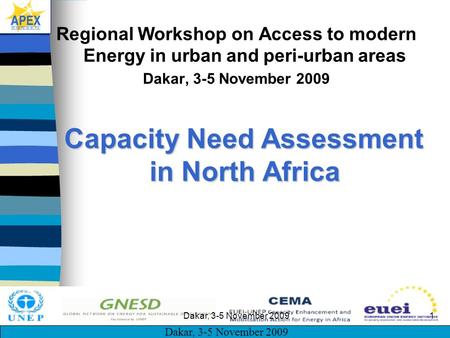 Dakar, 3-5 November 2009 1 Regional Workshop on Access to modern Energy in urban and peri-urban areas Dakar, 3-5 November 2009 Capacity Need Assessment.