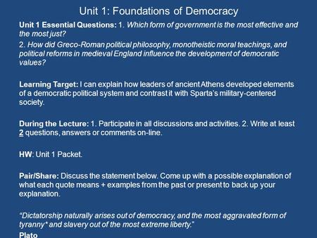 Unit 1: Foundations of Democracy