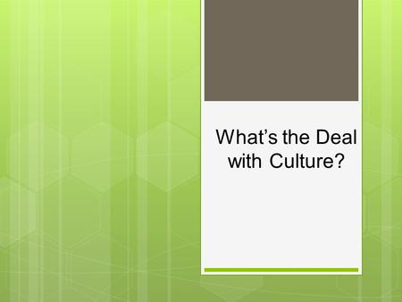 What’s the Deal with Culture?