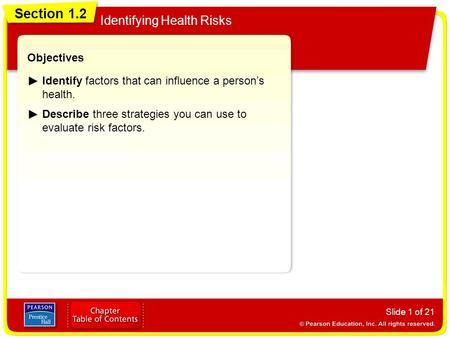 Section 1.2 Identifying Health Risks Objectives