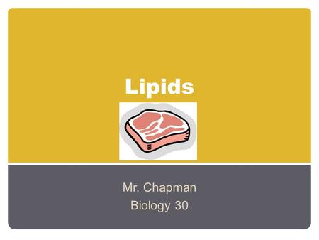 Lipids Mr. Chapman Biology 30.