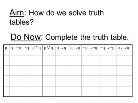 Aim: How do we solve truth tables?