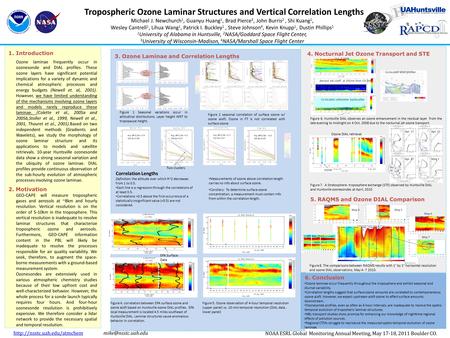 Tropospheric Ozone Laminar Structures and Vertical Correlation Lengths Michael J. Newchurch 1, Guanyu Huang 1, Brad Pierce 3, John Burris 2, Shi Kuang.