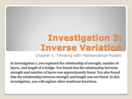 Investigation 3: Inverse Variation