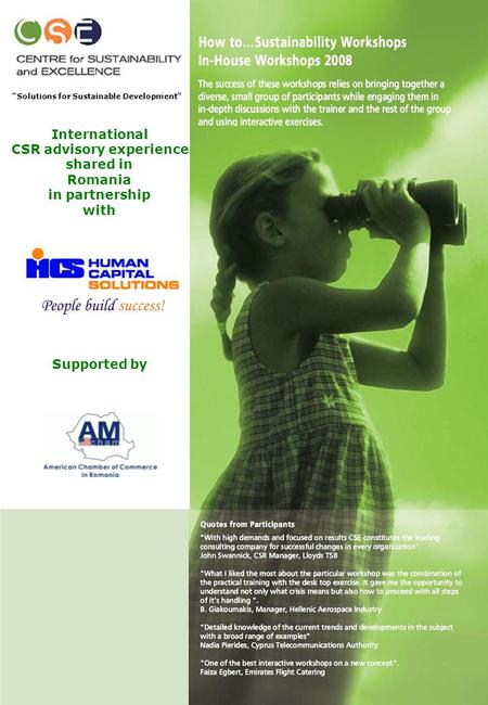 “Solutions for Sustainable Development” International CSR advisory experience shared in Romania in partnership with Supported by.