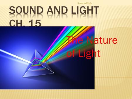 Sound and Light 1 The Nature of Light Waves & Sound A. Waves 1. The nature of waves a. A wave is a rhythmic disturbance that transfers energy. b. All.