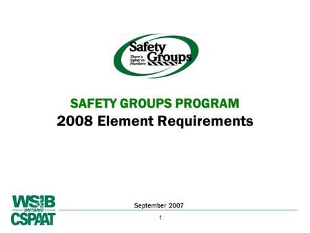 September 2007 1 SAFETY GROUPS PROGRAM SAFETY GROUPS PROGRAM 2008 Element Requirements.