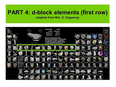 PART 4: d-block elements (first row) adapted from Mrs. D. Dogancay.