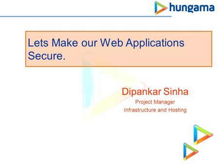 Lets Make our Web Applications Secure. Dipankar Sinha Project Manager Infrastructure and Hosting.