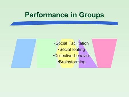 Performance in Groups Social Facilitation Social loafing Collective behavior Brainstorming.