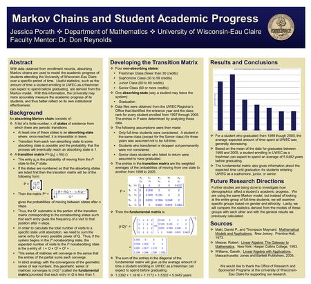 Abstract Sources Results and Conclusions Jessica Porath  Department of Mathematics  University of Wisconsin-Eau Claire Faculty Mentor: Dr. Don Reynolds.