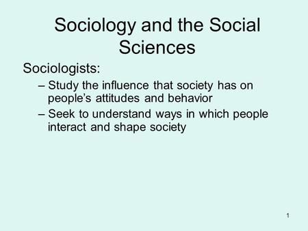 Sociology and the Social Sciences