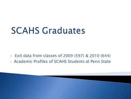 Exit data from classes of 2009 (597) & 2010 (644) Academic Profiles of SCAHS Students at Penn State.