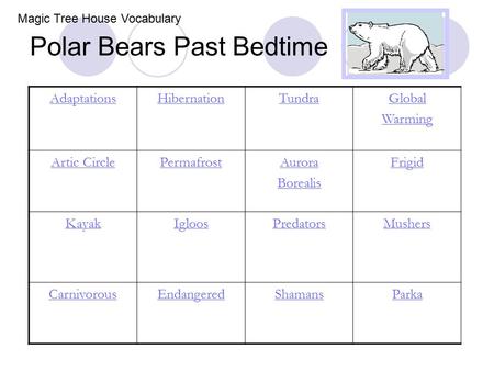 Polar Bears Past Bedtime AdaptationsHibernationTundraGlobal Warming Artic CirclePermafrostAurora Borealis Frigid KayakIgloosPredatorsMushers CarnivorousEndangeredShamansParka.