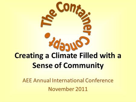 Creating a Climate Filled with a Sense of Community AEE Annual International Conference November 2011.