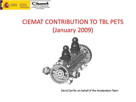 CIEMAT CONTRIBUTION TO TBL PETS (January 2009) David Carrillo on behalf of the Accelerators Team.