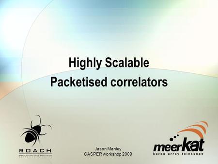 Highly Scalable Packetised correlators Jason Manley CASPER workshop 2009.