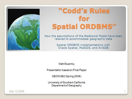 “Codd’s Rules for Spatial ORDBMS”