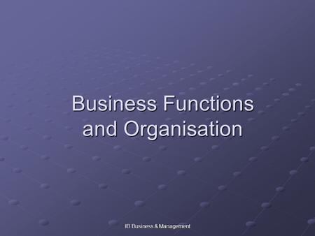 IB Business & Management Business Functions and Organisation.