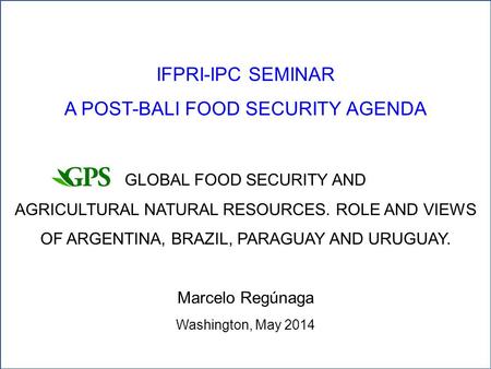 1 IFPRI-IPC SEMINAR A POST-BALI FOOD SECURITY AGENDA GLOBAL FOOD SECURITY AND AGRICULTURAL NATURAL RESOURCES. ROLE AND VIEWS OF ARGENTINA, BRAZIL, PARAGUAY.