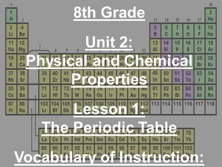 Physical and Chemical Properties Vocabulary of Instruction: