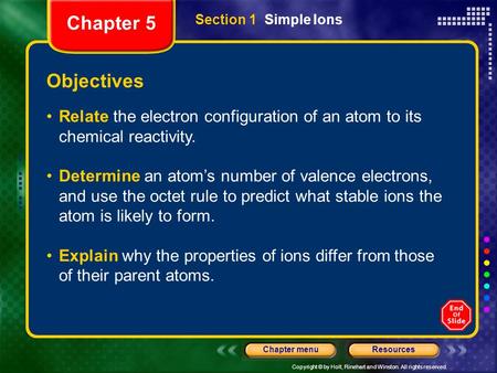 Chapter 5 Section 1  Simple Ions Objectives