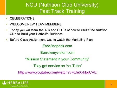 NCU (Nutrition Club University) Fast Track Training