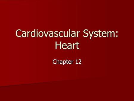 Cardiovascular System: Heart Chapter 12. How does water flow through your house? How does water get to your shower?