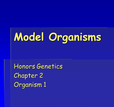 Model Organisms Honors Genetics Chapter 2 Organism 1.