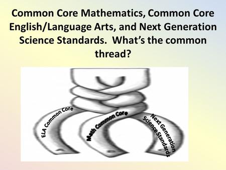 Common Core Mathematics, Common Core English/Language Arts, and Next Generation Science Standards. What’s the common thread?