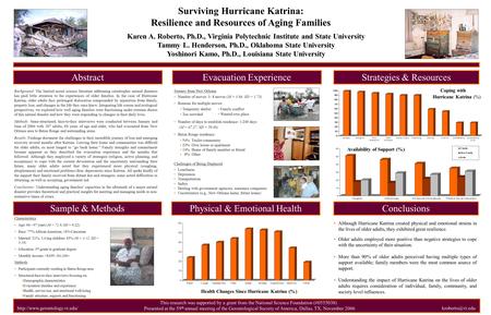 Surviving Hurricane Katrina: Resilience and Resources of Aging Families This research was supported by a grant from the National Science Foundation (#0555038)