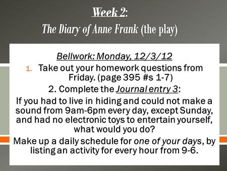 Week 2: The Diary of Anne Frank (the play)