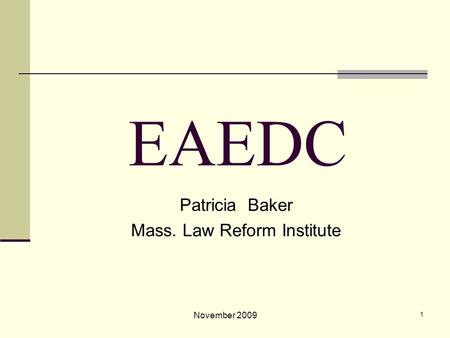 1 November 2009 EAEDC Patricia Baker Mass. Law Reform Institute.
