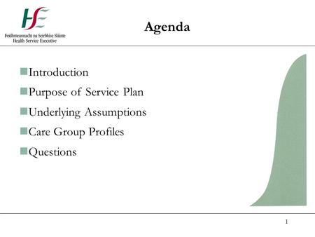 1 Agenda Introduction Purpose of Service Plan Underlying Assumptions Care Group Profiles Questions.