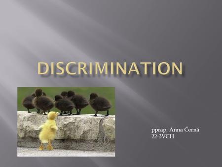 Pprap. Anna Černá 22-3VCH.  an act of discriminating person or group of people  making a distinction in favor of or against a person based on the group,