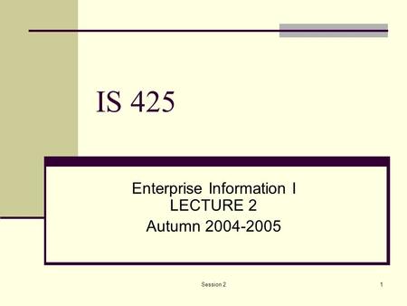 Session 21 IS 425 Enterprise Information I LECTURE 2 Autumn 2004-2005.