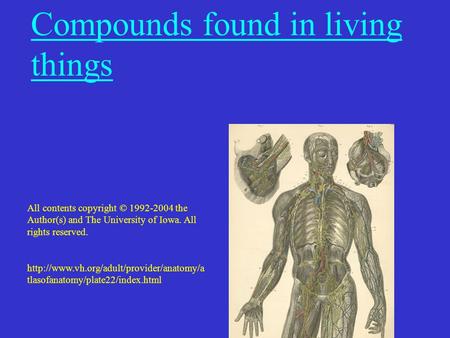 Compounds found in living things All contents copyright © 1992-2004 the Author(s) and The University of Iowa. All rights reserved.