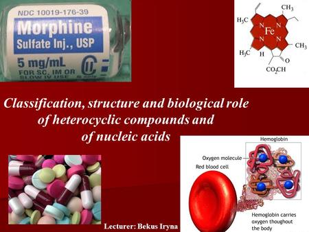 Classification, structure and biological role of heterocyclic compounds and of nucleic acids Lecturer: Bekus Iryna.