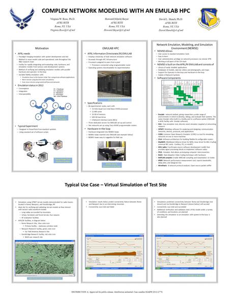 COMPLEX NETWORK MODELING WITH AN EMULAB HPC AFRL needs —Paradigm merging emulation with system development and test —Method to reuse model code and operational.