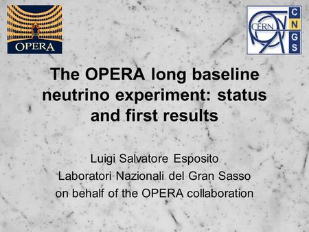The OPERA long baseline neutrino experiment: status and first results Luigi Salvatore Esposito Laboratori Nazionali del Gran Sasso on behalf of the OPERA.